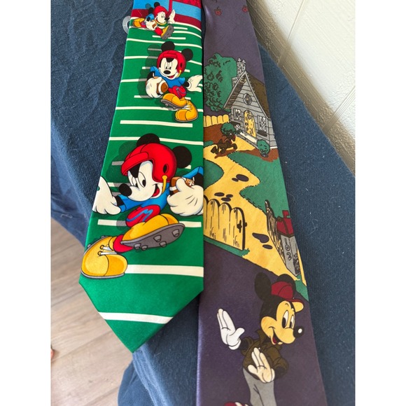 Vintage Mickey Mouse Ties Bundle Silk Football Mickey Unlimited Serafino Mens - Picture 2 of 8
